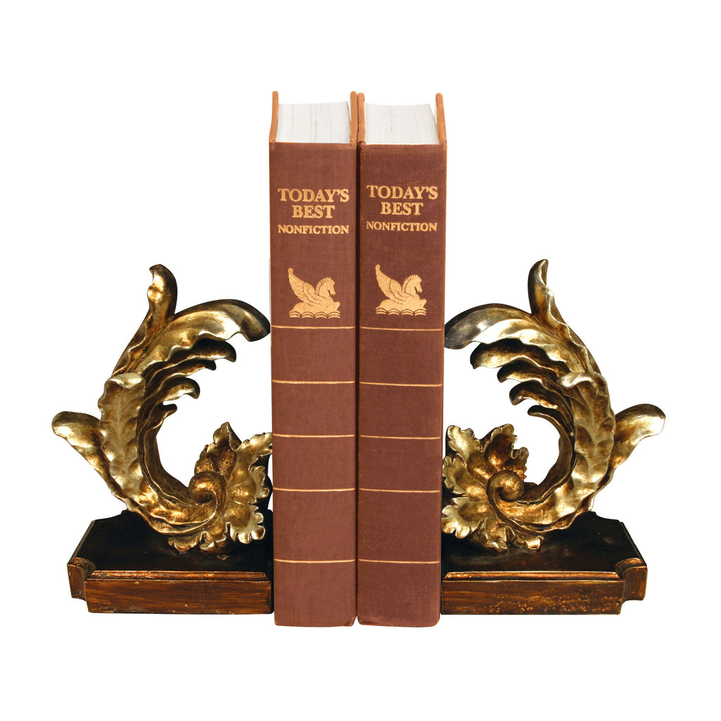 93-6813  Pair Of Cresting Vintage Floral Leaf Bookends Bookend - RauFurniture.com
