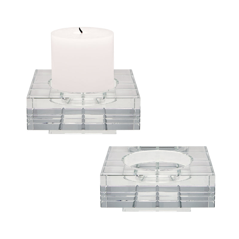 980007/S2 Large Square Windowpane Crystal Candleholders - Set of 2 Candle/Candle Holder - RauFurniture.com