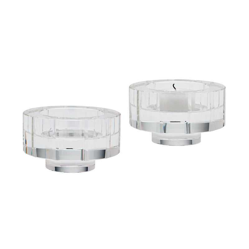980014/S2 Small Round Windowpane Crystal Candleholders - Set of 2 Candle/Candle Holder - RauFurniture.com