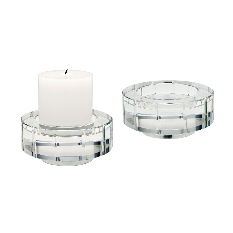 980015/S2 Large Round Windowpane Crystal Candleholders - Set of 2 Candle/Candle Holder - RauFurniture.com