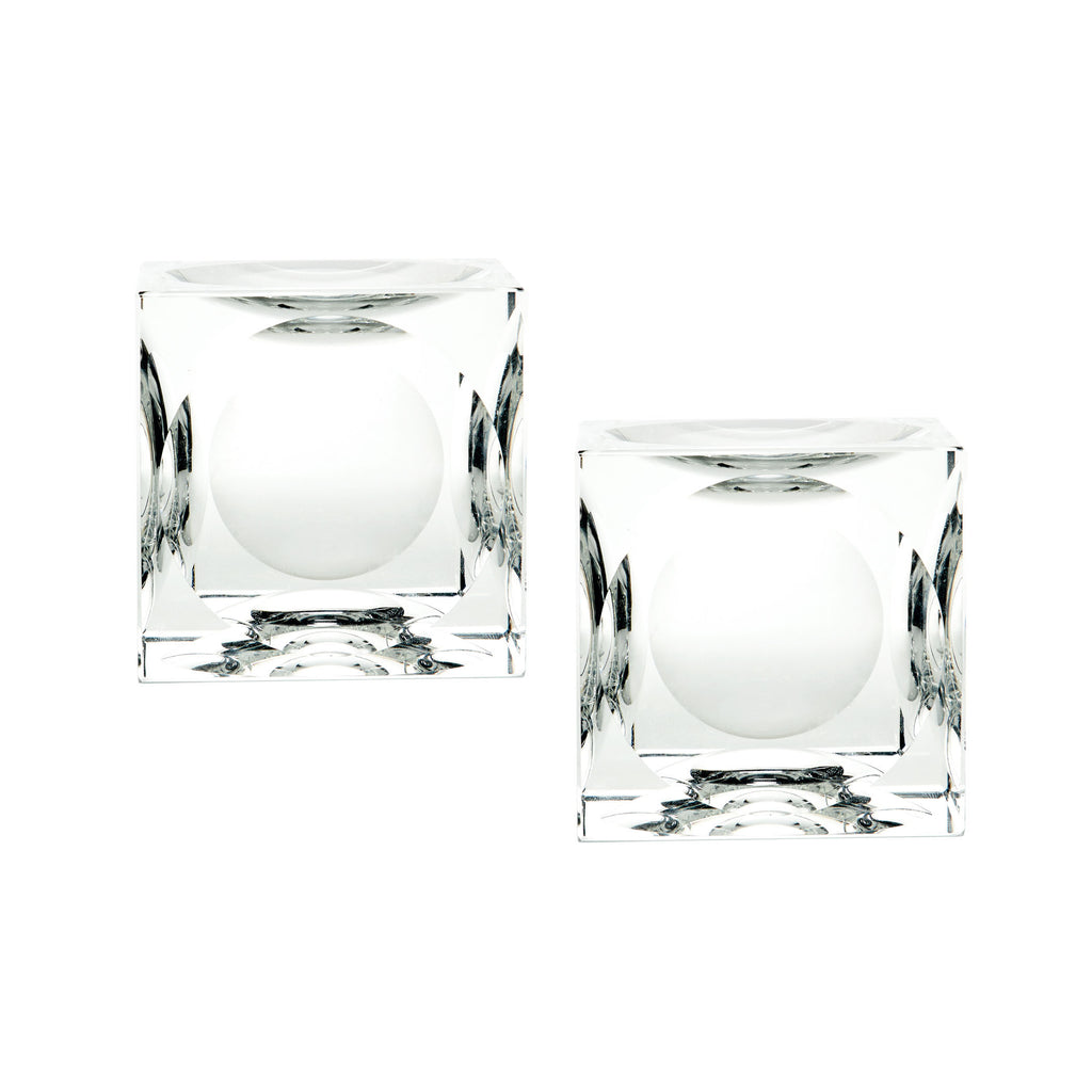 980017/S2 Large Dimpled Crystal Cubes - Set of 2 Candle/Candle Holder - RauFurniture.com