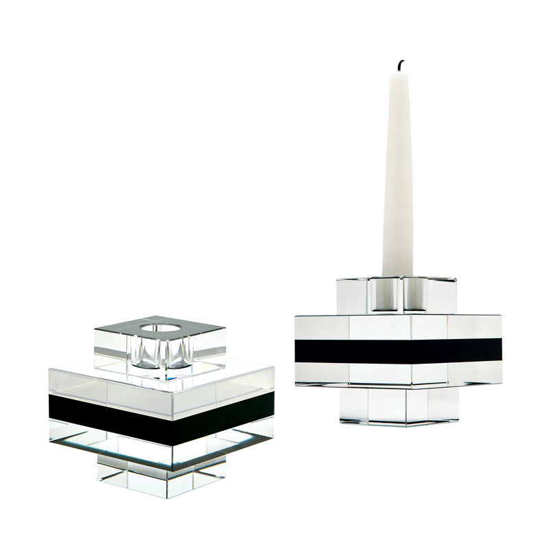 980018/S2 Square Tuxedo Crystal Pedestal Candleholders - Set of 2 Candle/Candle Holder - RauFurniture.com