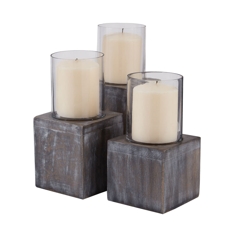 983-013/S3 Mango Wood Hurricanes In White Washed Dark Grey Stain Candle/Candle Holder - RauFurniture.com