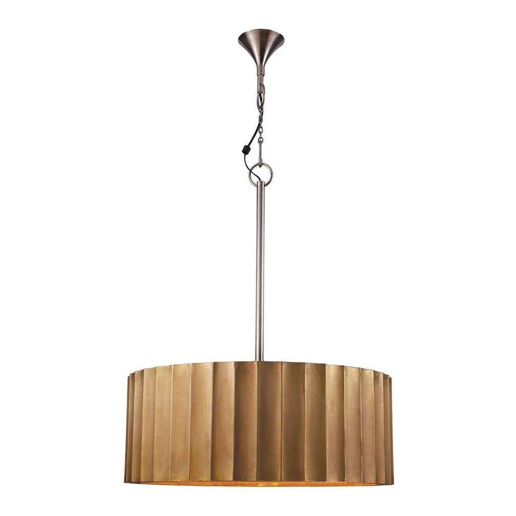 985-025 Large Brass Clad Ribbed Pendant Pendant - RauFurniture.com
