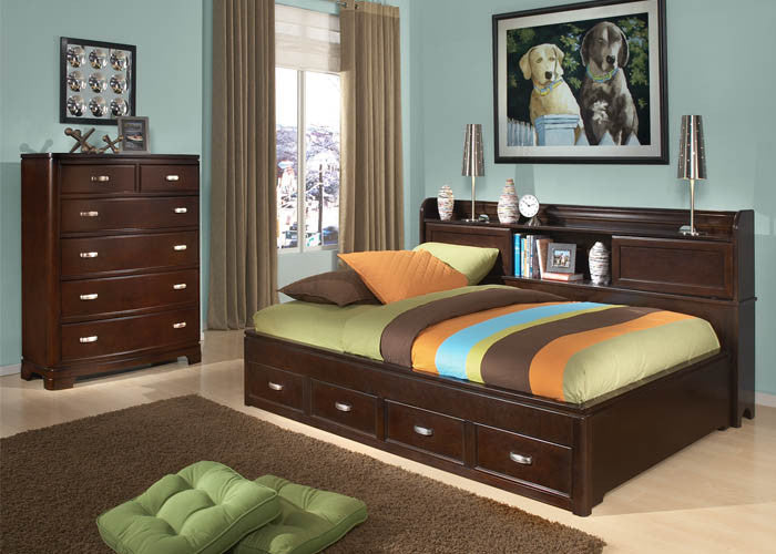 9980 Park City In Merlot - Complete Bookcase Storage Lounge Bed - Twin Youth Bedroom - RauFurniture.com
