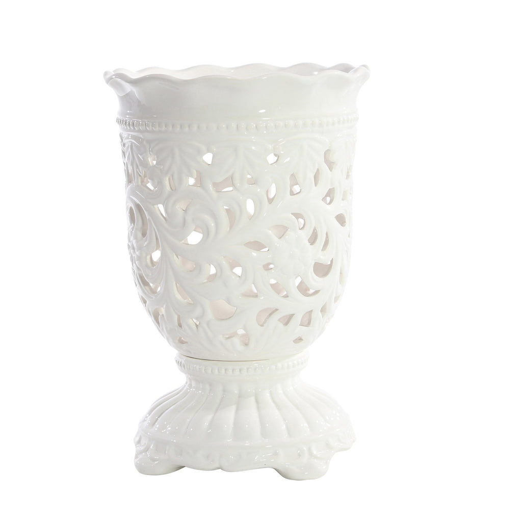 Pierced Footed White Vase 13.5"