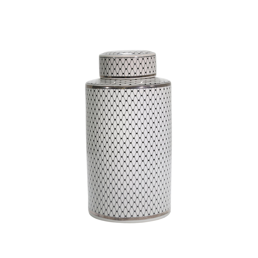 White/Black Jar W/ Silver Trim18"