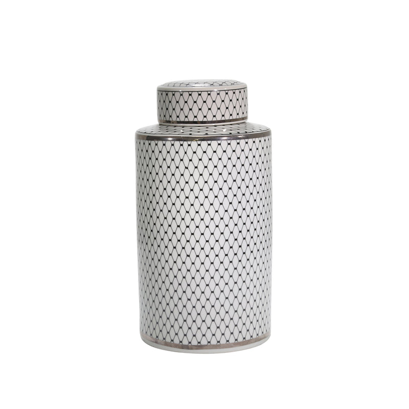 White/Black Jar W/ Silver Trim18"