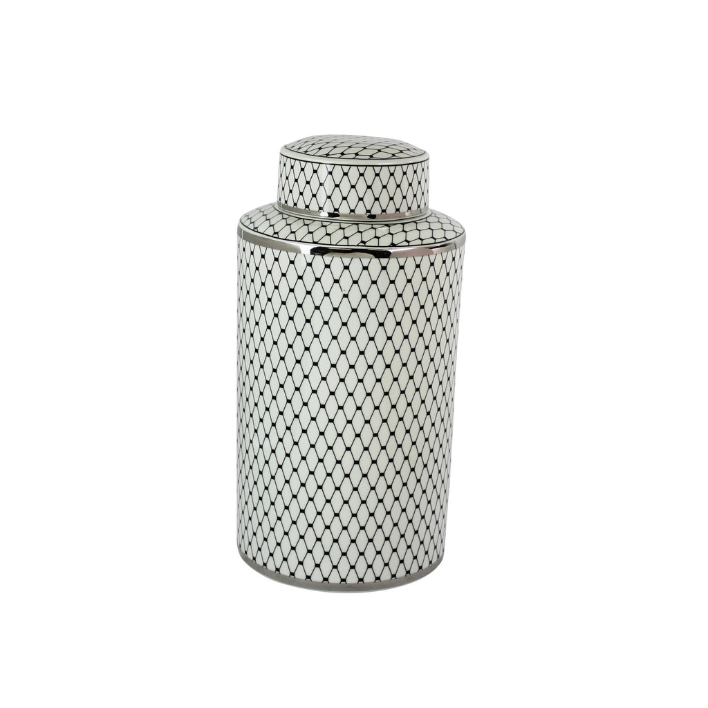 White/Black Jar W/ Silver Trim15.5"
