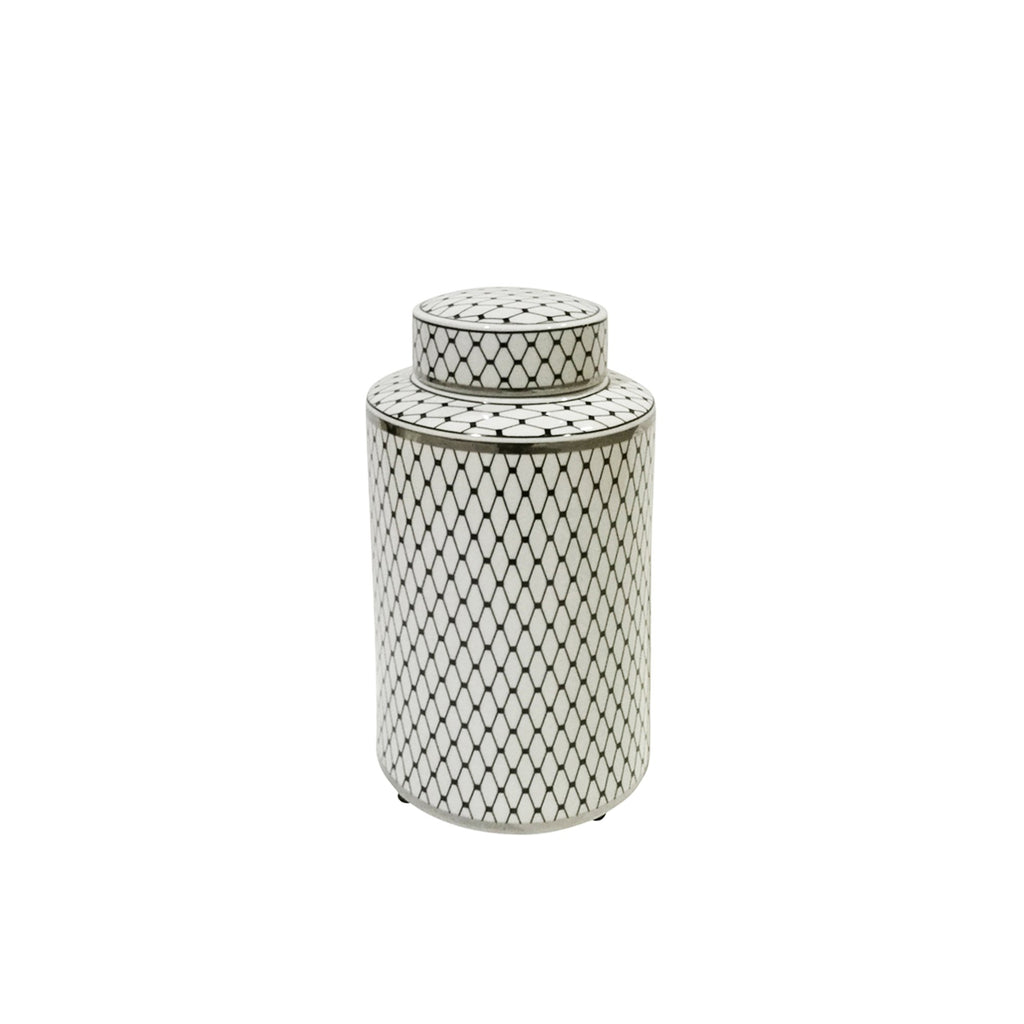 White/Black Jar W/ Silver Trim12"