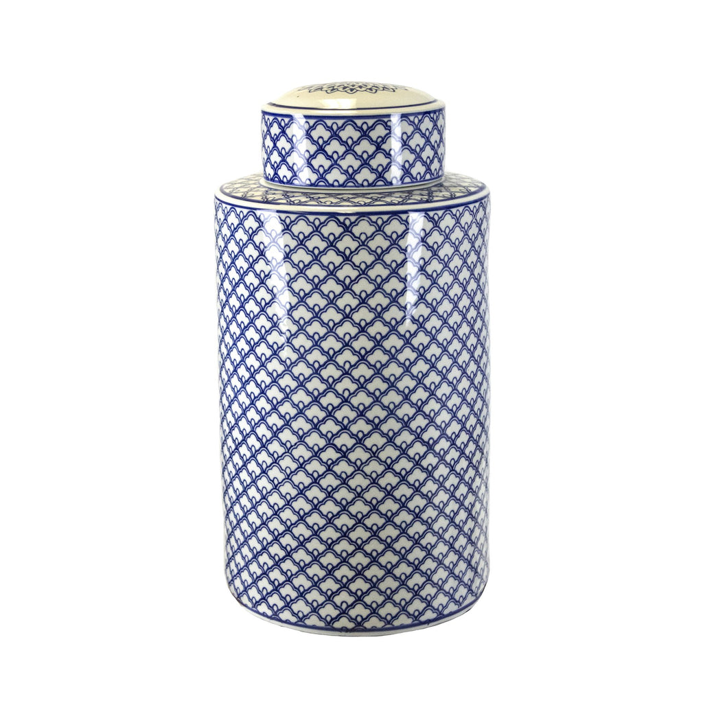 White/Blue Ceramic Jar 18"