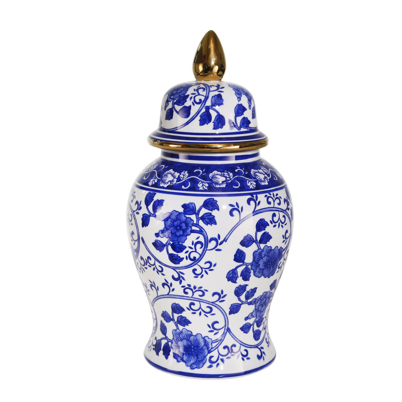 Ceramic 14" Temple Jar Blue/White