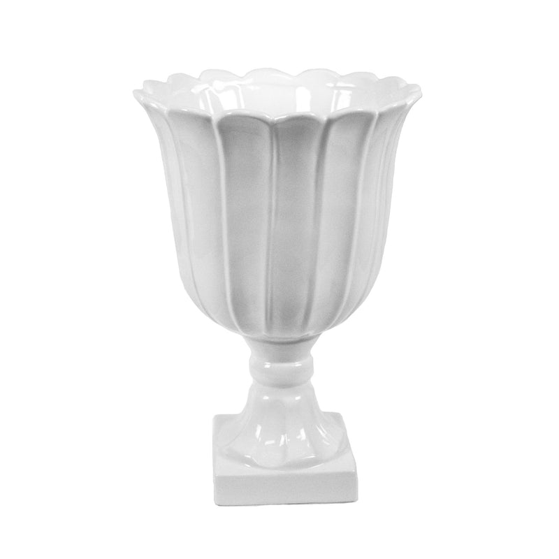 White Footed Urn Vase 13.75"