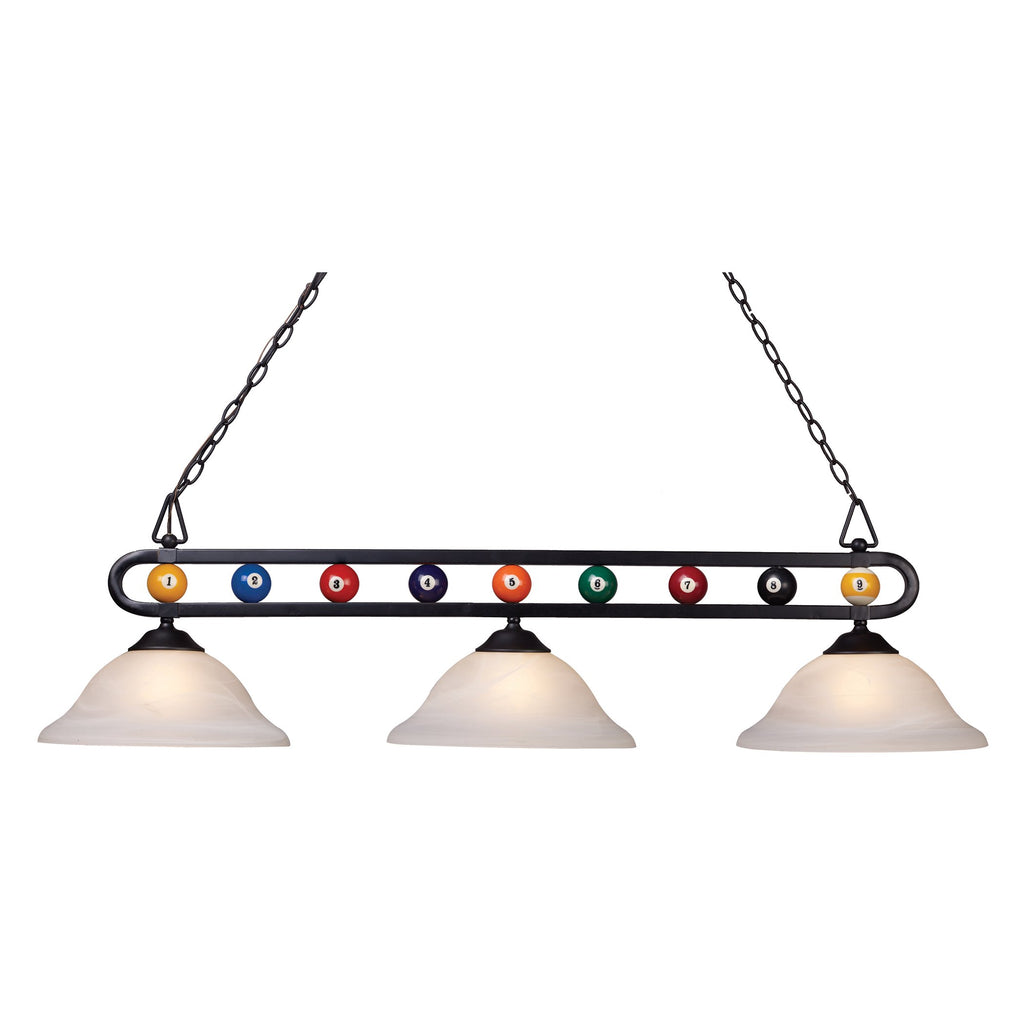 Billiard Motif - Island Light - Matte Black, Alabaster Swirl Glass, Alabaster Swirl Glass