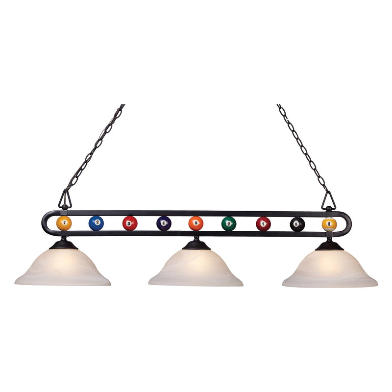 Billiard Motif - Island Light - Matte Black, Alabaster Swirl Glass, Alabaster Swirl Glass