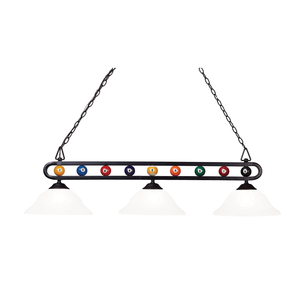 Billiard Motif - Island Light - Matte Black, Frosted White Glass, Frosted White Glass