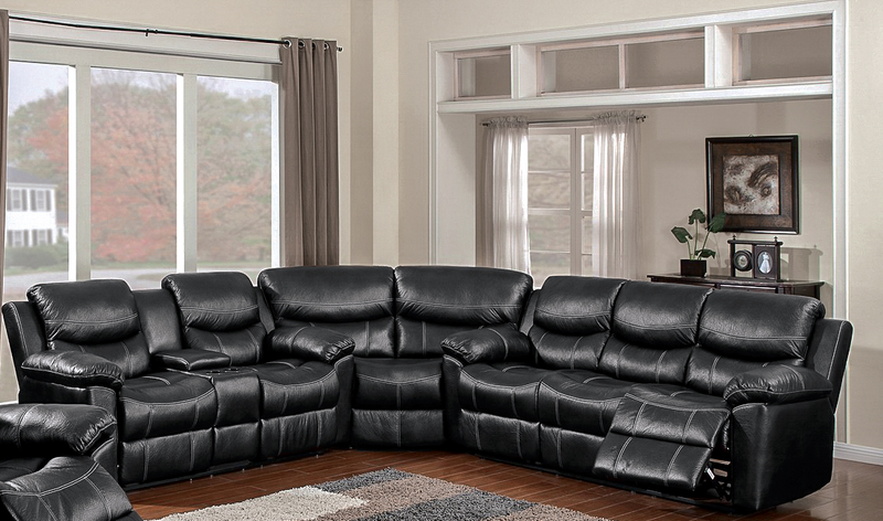 66008 Champion Black 3 Piece Sectional with POWER Sofa - ReeceFurniture.com